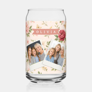 Personalised Vintage Floral Romantic Name Gift Can Glass