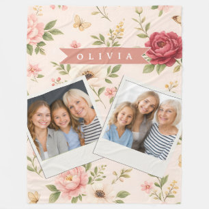 Personalised Vintage Floral Romantic Name Gift Fleece Blanket