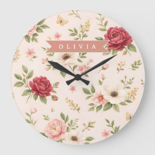 Personalised Vintage Floral Romantic Name Gift Large Clock