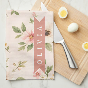 Personalised Vintage Floral Romantic Name Gift Tea Towel