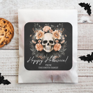 Personalised Vintage Floral Skull Square Sticker