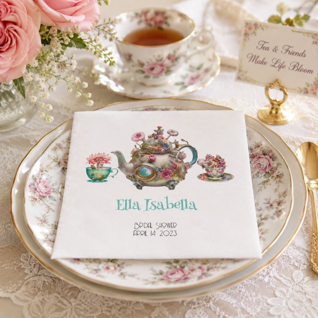 Personalised Vintage Floral Teapot Design  Napkin (Creator Uploaded)