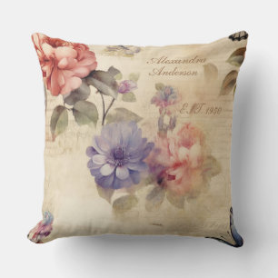 Personalised vintage floral watercolor Norwegian Cushion