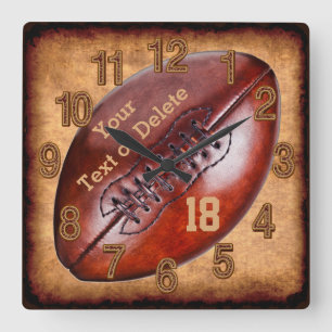 Personalised Vintage Football Decor NAME, NUMBER Square Wall Clock