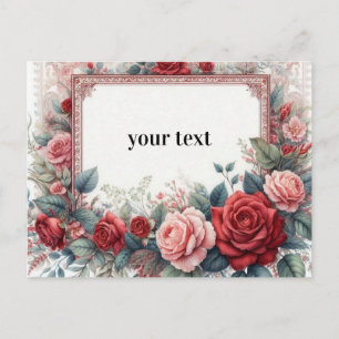 personalised vintage frame roses postcard