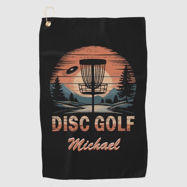 Personalised Vintage Frisbee Disc Golf Basket      Golf Towel (Front)