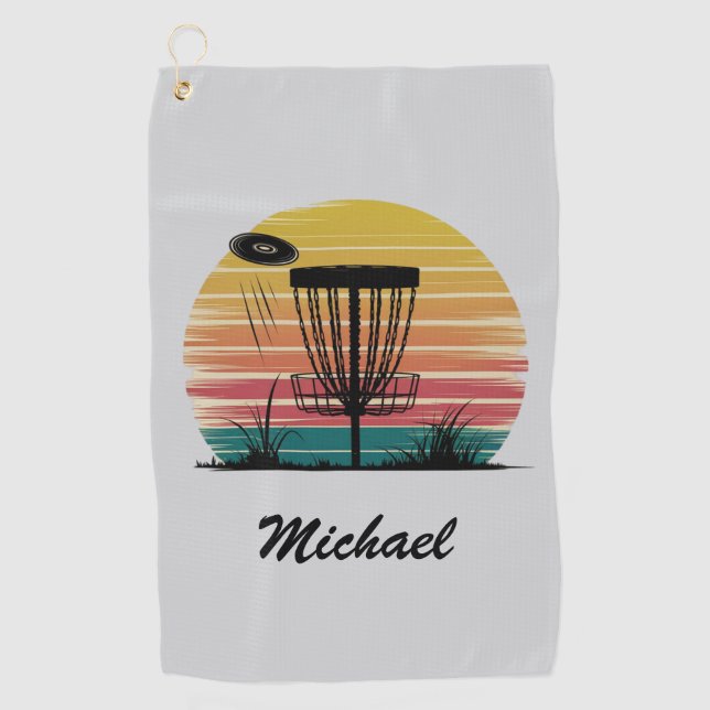 Personalised Vintage Frisbee Disc Golf Basket      Golf Towel (Front)