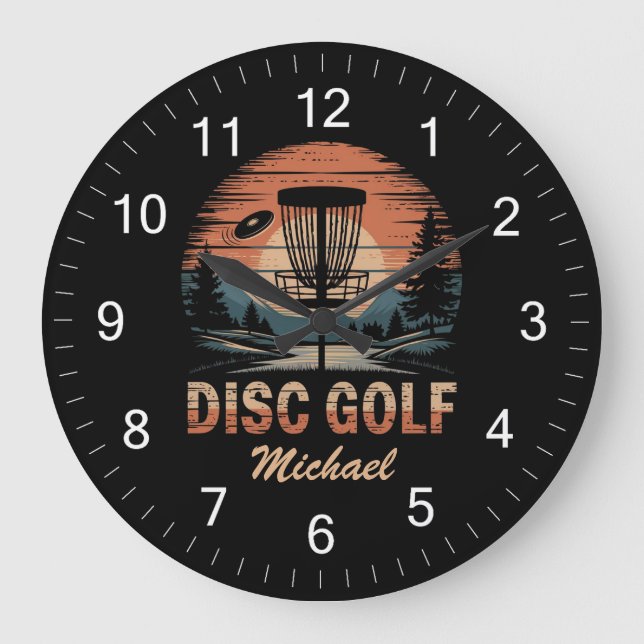 Personalised Vintage Frisbee Disc Golf Basket      Large Clock (Front)