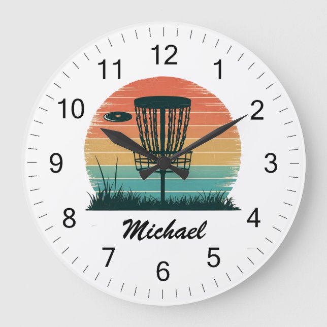 Personalised Vintage Frisbee Disc Golf Basket      Large Clock (Front)