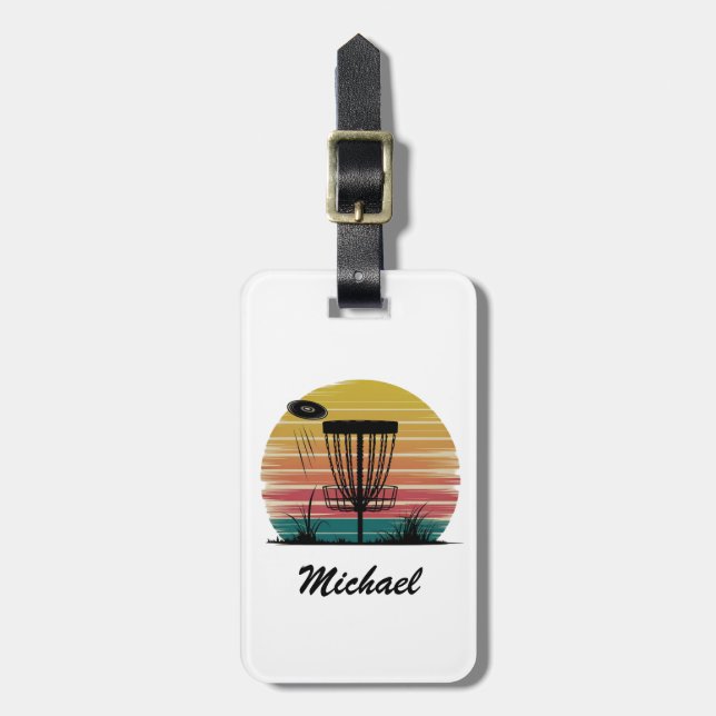 Personalised Vintage Frisbee Disc Golf Basket      Luggage Tag (Front Vertical)