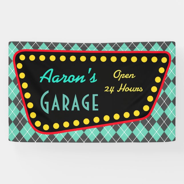 Personalised Vintage Garage Sign Banner (Horizontal)