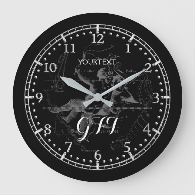 Personalised Vintage Gemini Constellation Zodiac Large Clock (Front)
