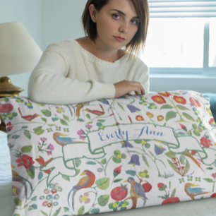 Personalised Vintage Girl Aesthetic Bird Floral Pillowcase