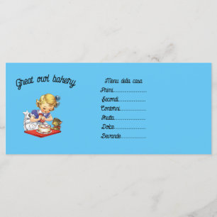 Personalised vintage girl baking a cake   menu