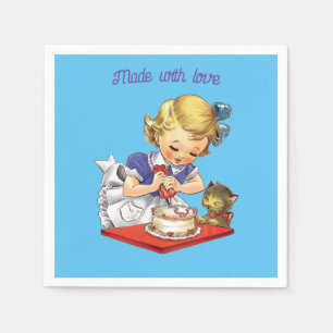 Personalised vintage girl baking a cake napkin