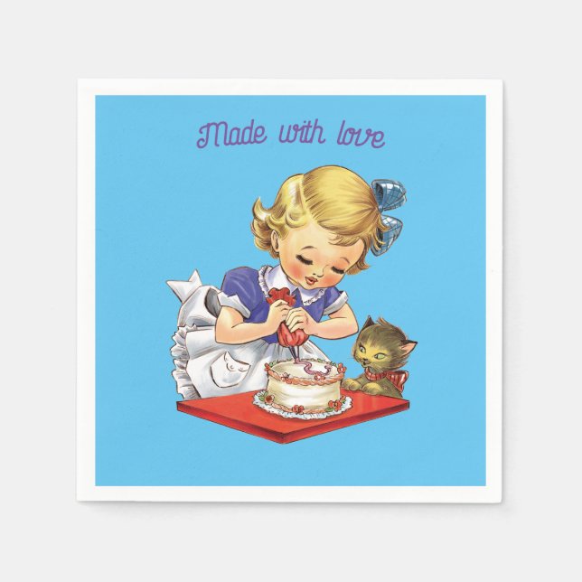 Personalised vintage girl baking a cake     napkin (Front)