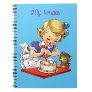 Personalised vintage girl baking a cake notebook