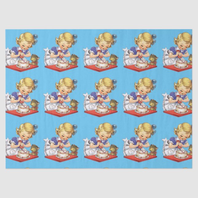 Personalised vintage girl baking a cake   tissue paper (Front)