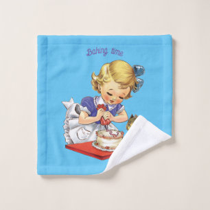 Personalised vintage girl baking a cake wash cloth