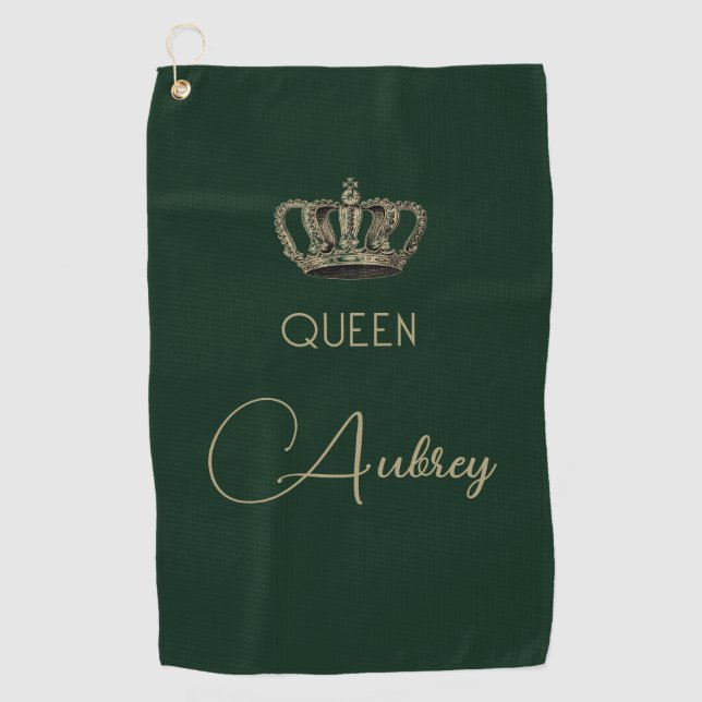 Personalised Vintage Gold Crown Queen Golf Towel (Front)