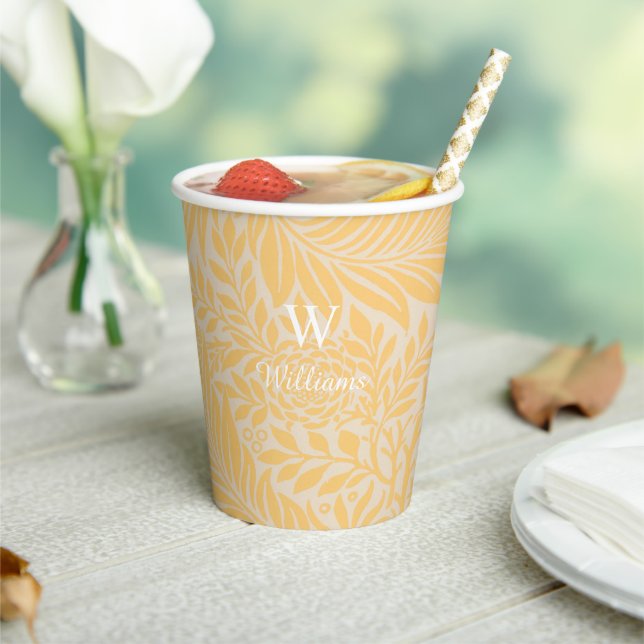 Personalised Vintage Gold Floral Monogram Paper Cups (Insitu)