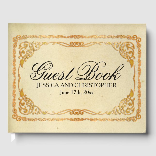 Personalised Vintage Gold Frame Wedding Guest Book (Front)