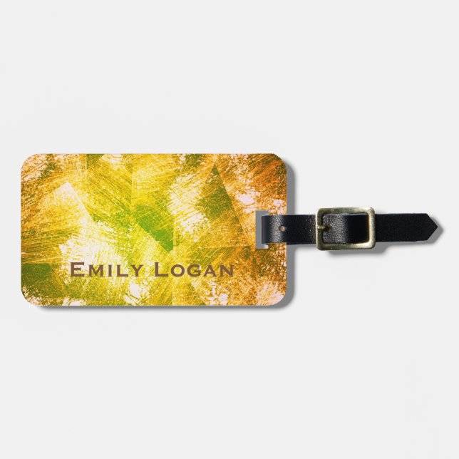 Personalised Vintage Gold luggage tag (Front Horizontal)