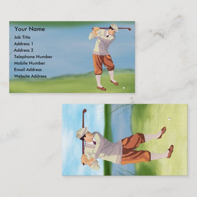 Personalised Vintage Golfer by the Riverbank Business Card (Front/Back)