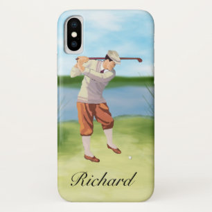 Personalised Vintage Golfer by the Riverbank iPhone X Case