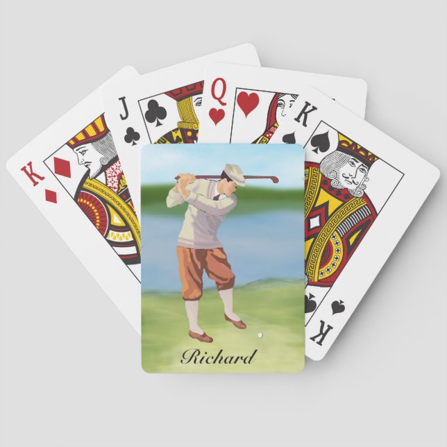 Personalised Vintage Golfer by the Riverbank Playing Cards (Back)