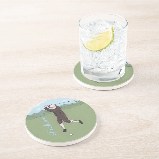 Personalised vintage golfer coaster (Side)