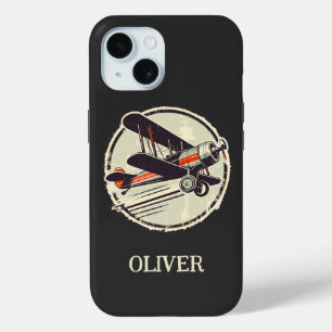 Personalised Vintage Green Biplane iPhone 15 Case