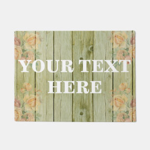 Personalised Vintage Green Floral Bamboo Wood Doormat