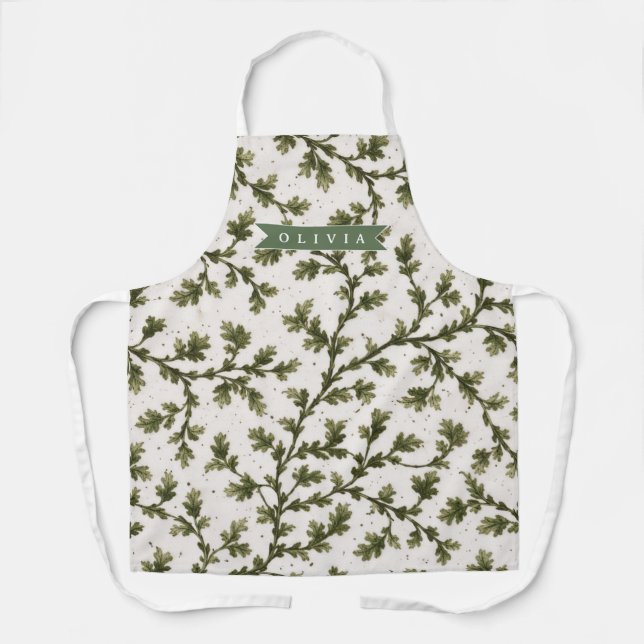 Personalised Vintage Green Garden Botanical Rustic Apron (Front)