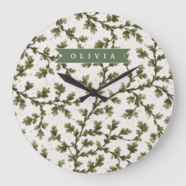 Personalised Vintage Green Garden Botanical Rustic Large Clock (Front)