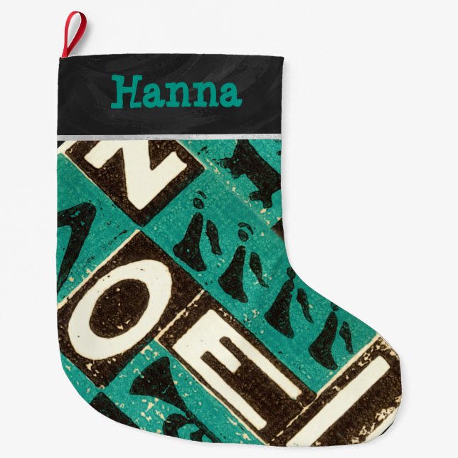Personalised Vintage Green Noel Christmas Large Christmas Stocking (Front)