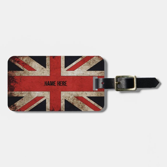 Personalised Vintage Grunge UK Flag Luggage Tag (Front Horizontal)