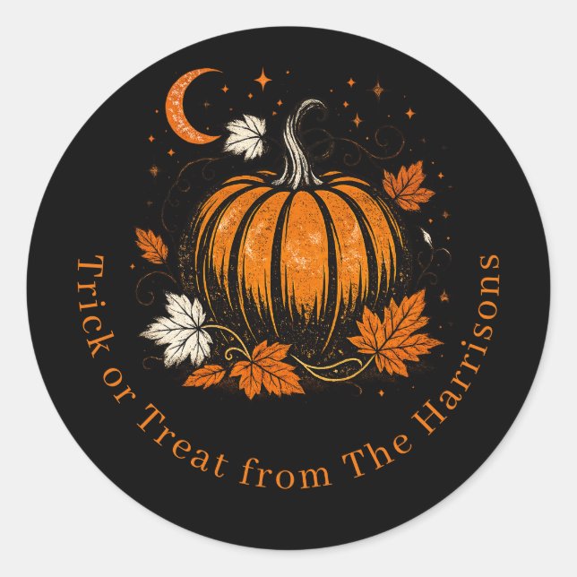 Personalised Vintage Halloween Pumpkin Sticker | C (Front)