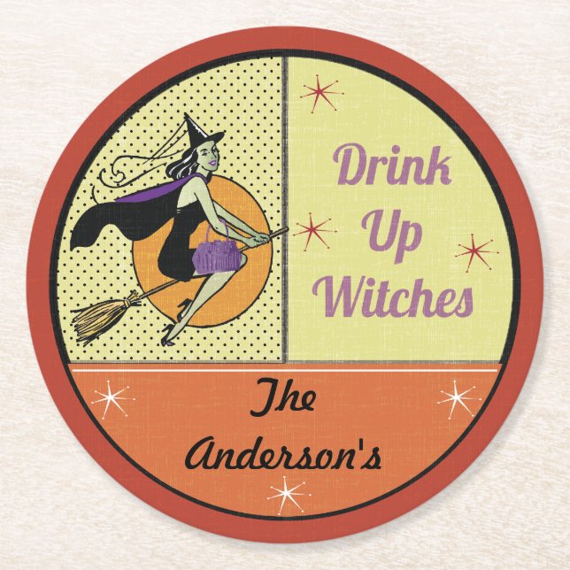 Personalised Vintage Halloween Round Paper Coaster (Front)