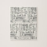 Personalised Vintage Hand Tools Illustrations Jigsaw Puzzle<br><div class="desc">For the man who loves vintage tools,  this design will bring back wonderful memories. The hand tools including saws,  mallets,  and chisels is perfect for carpenters,  joiners,  or your favourite handyman. You can personalise this with a name.</div>