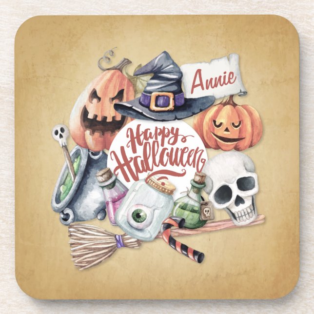 Personalised Vintage Happy Halloween | Coaster (Front)