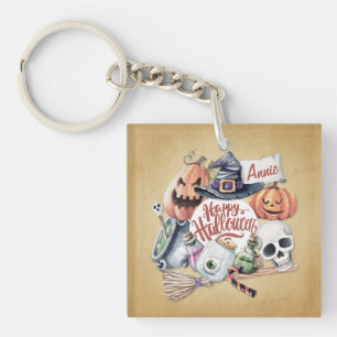 Personalised Vintage Happy Halloween Keychain