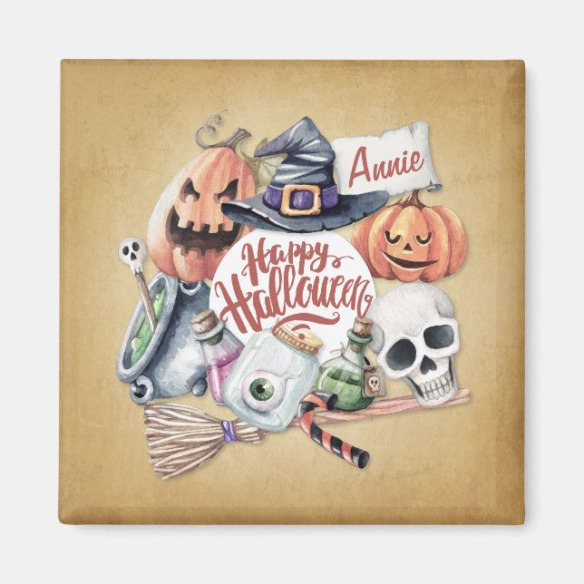 Personalised Vintage Happy Halloween | Magnet (Front)