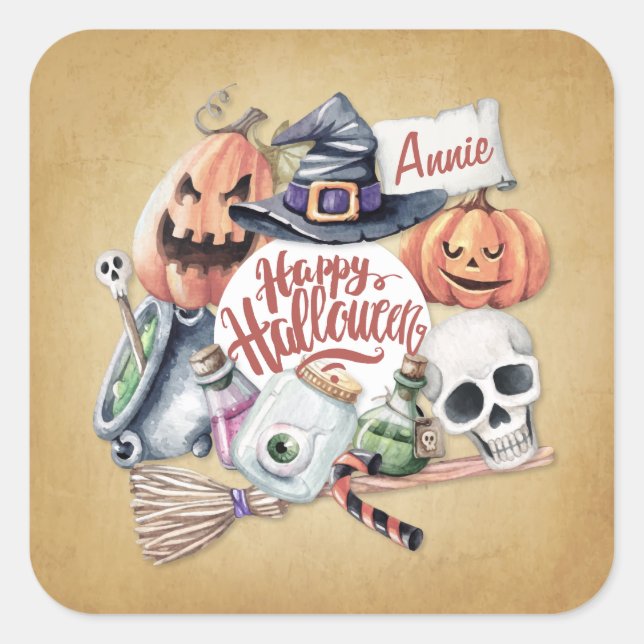 Personalised Vintage Happy Halloween | Sticker (Front)