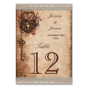 Personalised Vintage Hearts Lock and Key Table Number