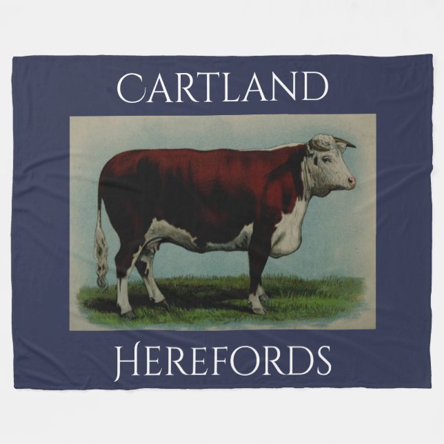 Personalised Vintage Hereford Cow Fleece Blanket (Front (Horizontal))