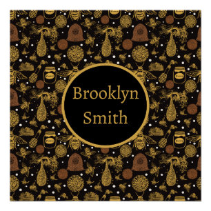 Personalised Vintage Honey Bumblebee Black Poster
