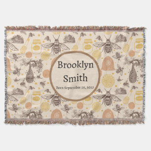 Personalised Vintage Honey Bumblebee Throw Blanket