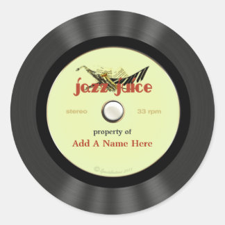 Personalised Vintage Jazz Vinyl Record Classic Round Sticker