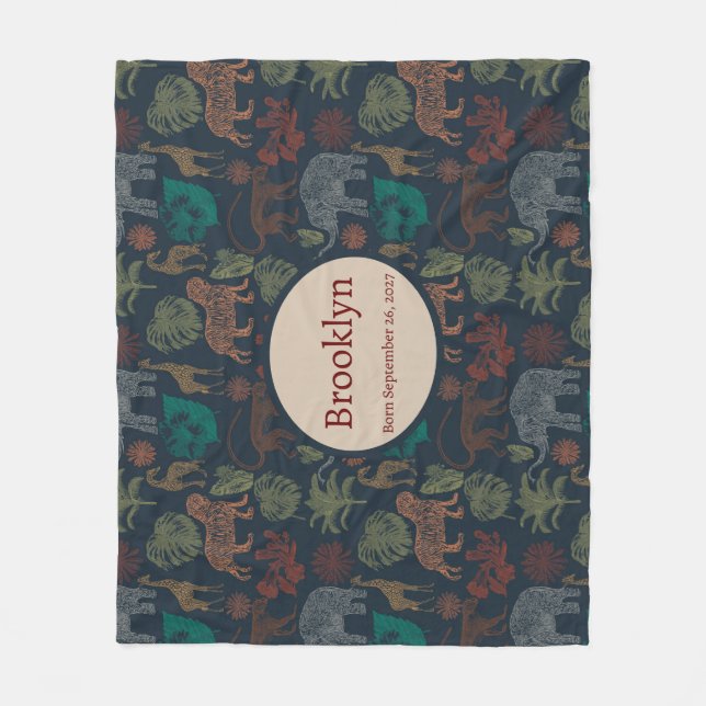 Personalised Vintage Jungle Safari  Fleece Blanket (Front)